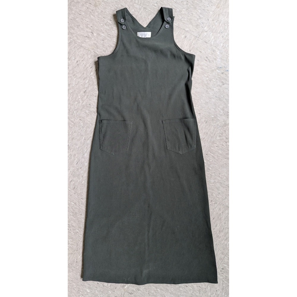Vintage Casual Corner Annex Olive Green Maxi Dress 90s Minimalist Pinafore 6